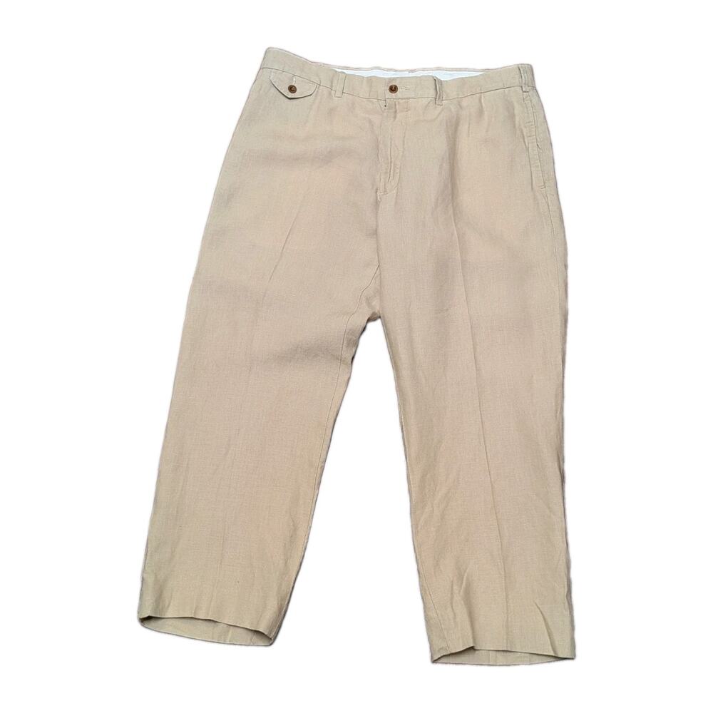 Polo Ralph Lauren 36 Tan 100% Linen Preston Fit Dress Pants Beige